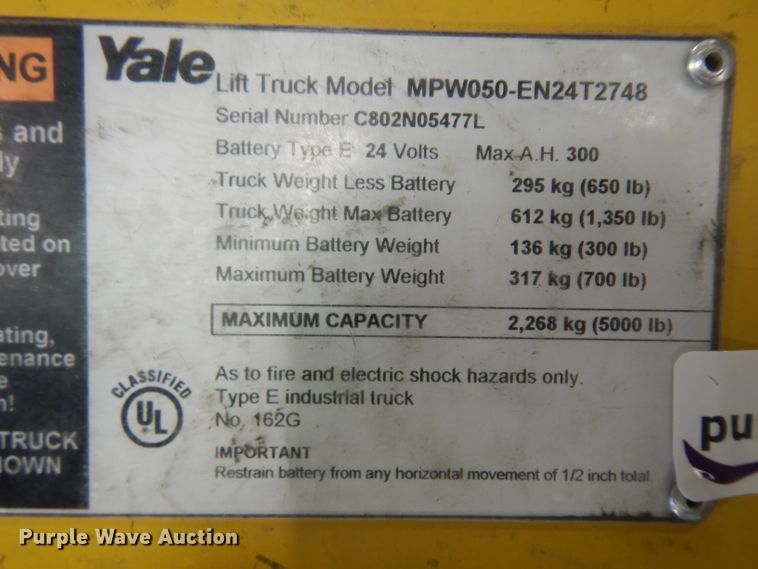 image for item GX9997 Yale MPW050-EN24T2748 pallet jack