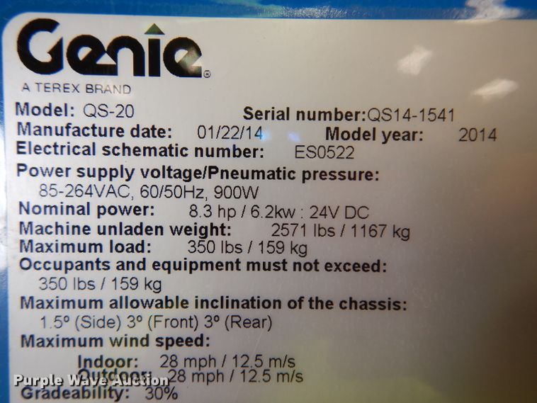 image for item GX9998 2014 Genie QS-20  vertical lift
