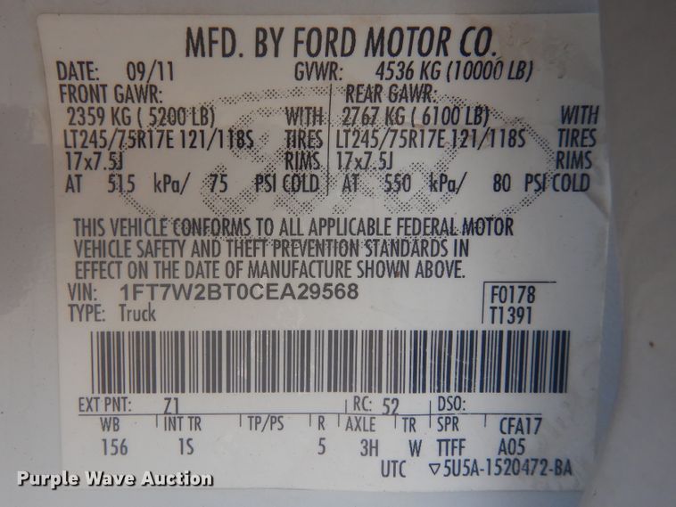 image for item GY9764 2012 Ford F250 Super Duty  Crew Cab pickup truck