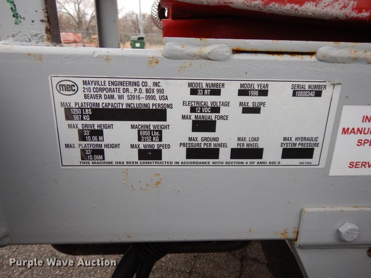 image for item DF6013 1996 Mec 33RT  scissor lift