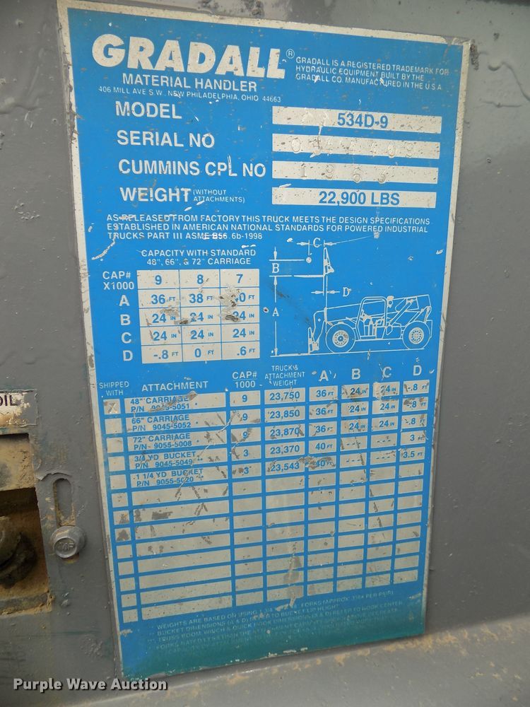 image for item DG2568 1998 Gradall 534D-9  telehandler