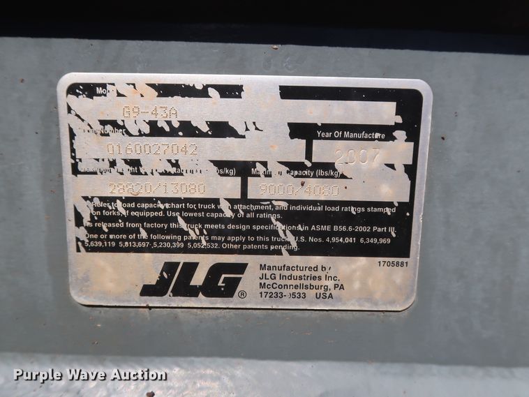image for item DG7119 2007 JLG G9-43A telehandler