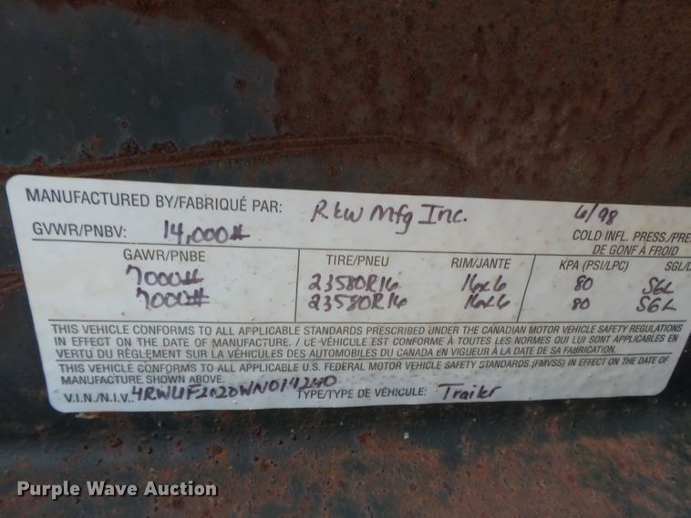 image for item DH7909 1998 R&W utility trailer