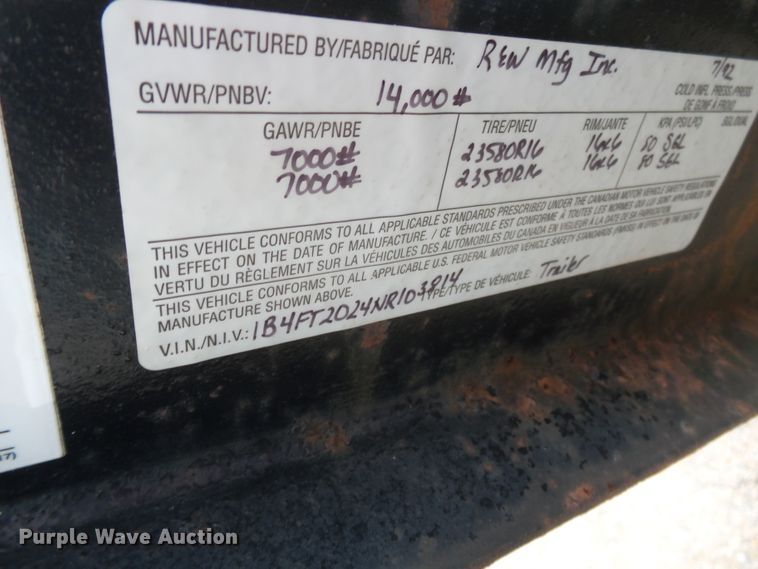 image for item DH7910 1992 R&W utility trailer