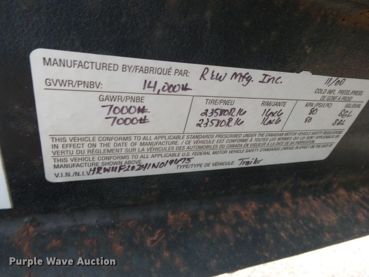 image for item DH7911 2001 R&W utility trailer