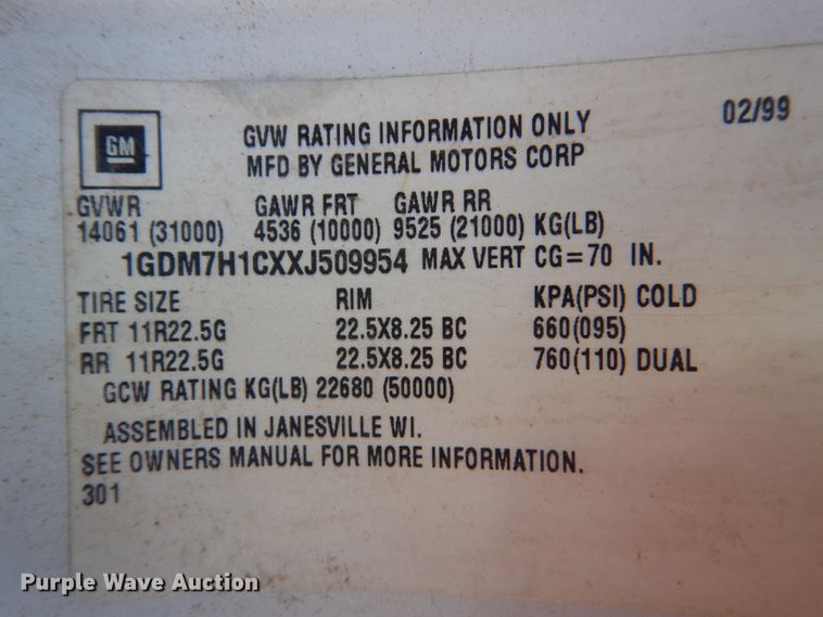 image for item FX9048 1999 GMC C7500 rollback truck