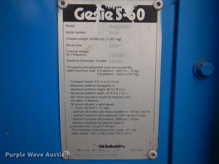 image for item FX9064 1999 Genie S60  boom lift