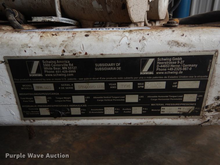 image for item GK9135 1994 Schwing BPA500 concrete pump