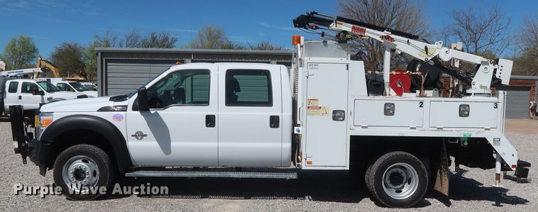 image for item GS9846 2013 Ford F550 Super Duty XL Crew Cab utility bed truck with crane