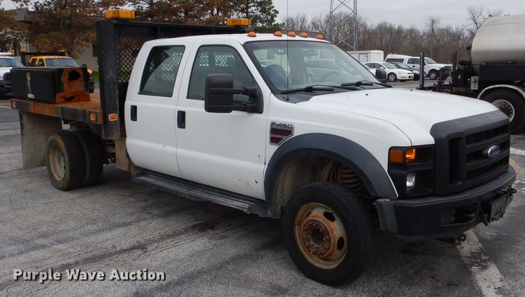 image for item DF3041 2008 Ford F450 Super Duty XL Crew Cab dump flatbed truck