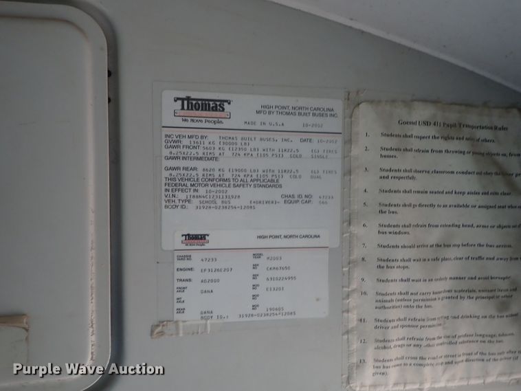 image for item DG3053 2003 Thomas Built Saf-T-Liner MVP EF school bus