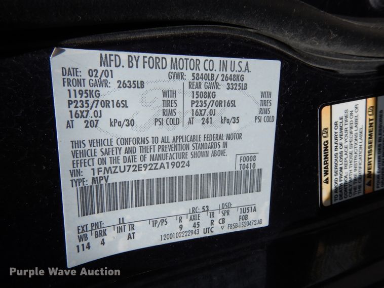 image for item DG6405 2002 Ford Explorer XLS  SUV