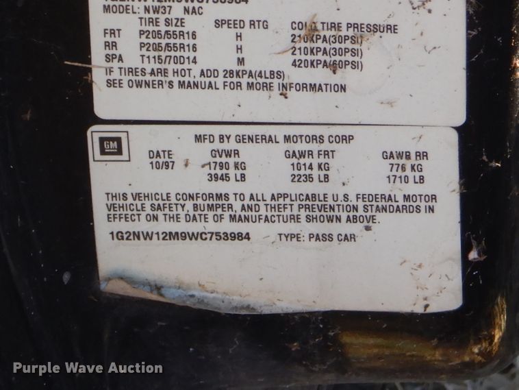 image for item GG9622 1998 Pontiac Grand Am GT