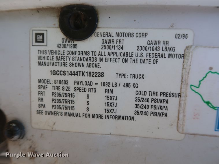 image for item GS9830 1996 Chevrolet S10  pickup truck