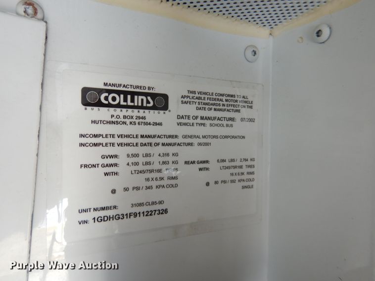 image for item GX9894 2001 GMC Savana G3500 Collins school bus