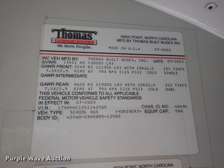 image for item GX9897 2004 Thomas Saf-T-Liner MVP EF school bus