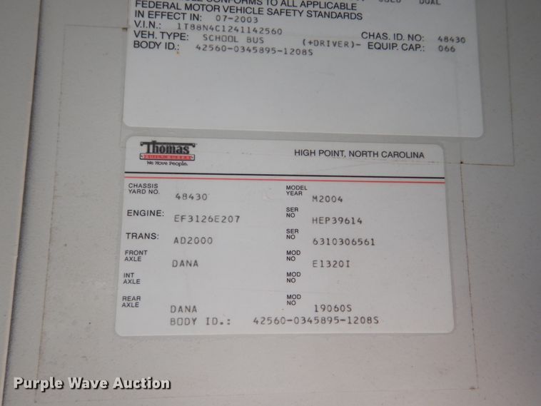 image for item GX9897 2004 Thomas Saf-T-Liner MVP EF school bus