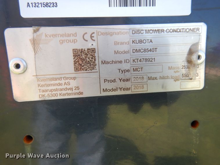 image for item DH2460 2018 Kubota DMC8540T mower conditioner