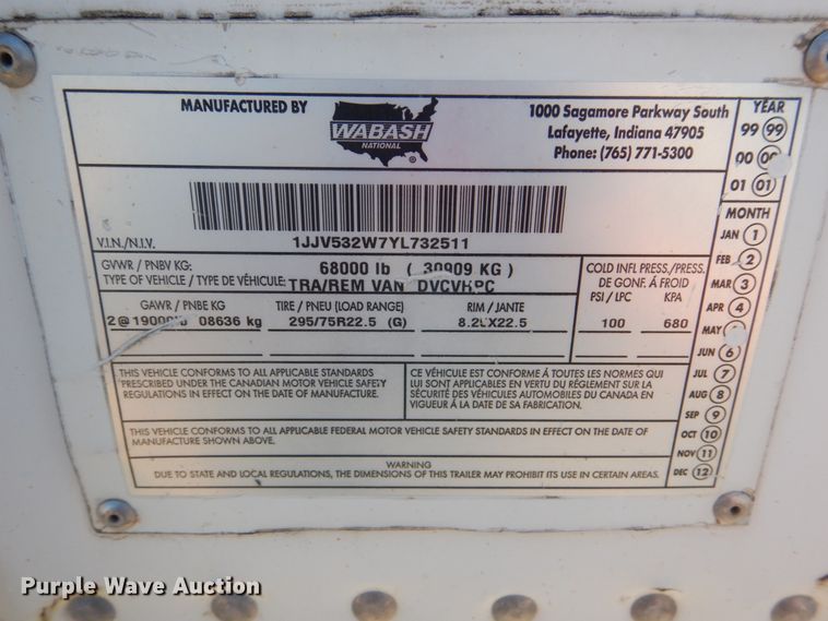 image for item GO9083 2000 Wabash Duraplate dry van trailer