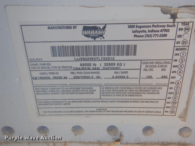 image for item GO9084 2000 Wabash Duraplate dry van trailer