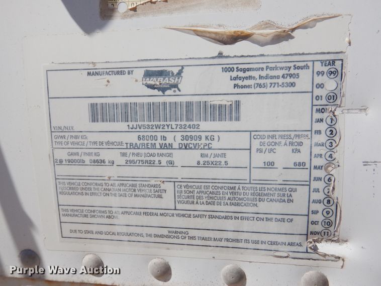 image for item GO9085 2000 Wabash Duraplate dry van trailer