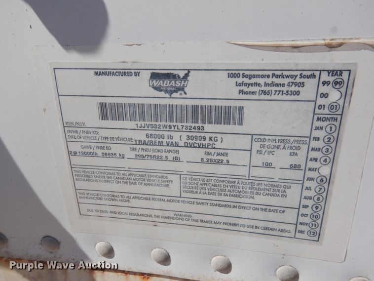 image for item GO9087 2000 Wabash Duraplate dry van trailer