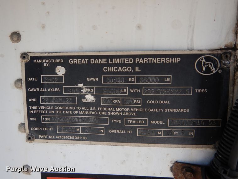 image for item GO9088 2003 Great Dane T8117Z-1A53 refrigerated van trailer