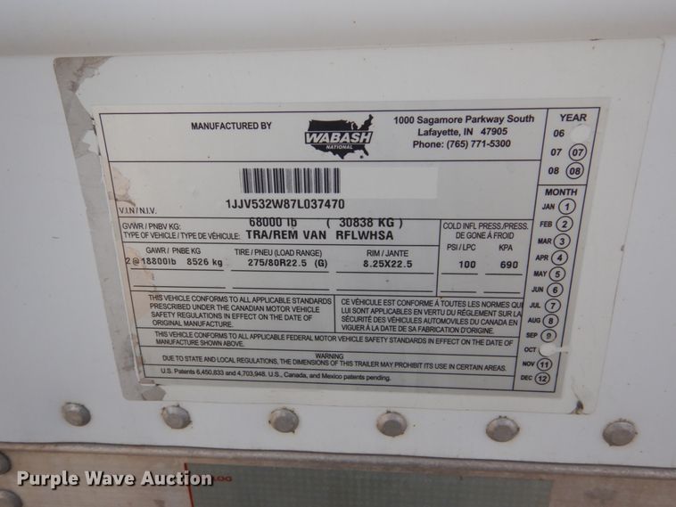 image for item GO9094 2007 Wabash refrigerated van trailer