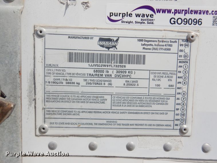 image for item GO9096 2000 Wabash Duraplate dry van trailer