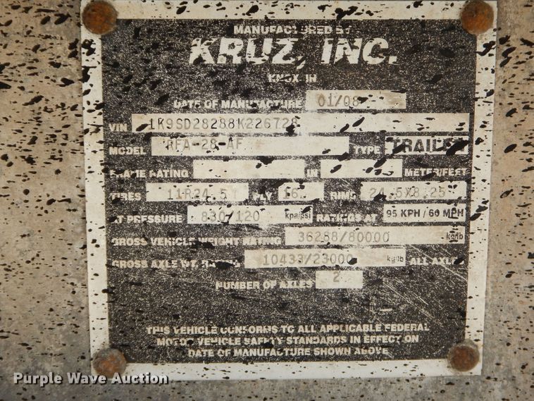 image for item GP9026 2008 Kruz RFA-28-AF end dump trailer