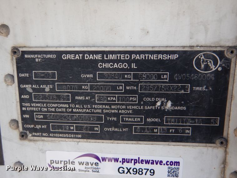 image for item GX9879 2004 Great Dane refrigerated van trailer