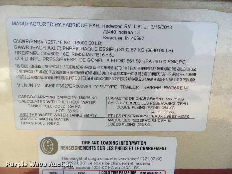 image for item DF0831 2014 Cros Redwood camper