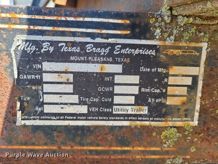 image for item DG7716 1998 Texas Bragg utility trailer