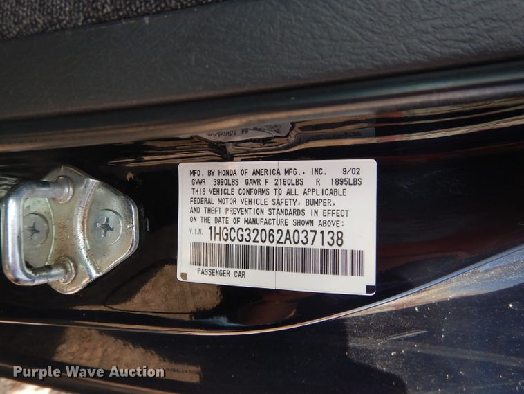 image for item DJ8761 2002 Honda Accord LTZ