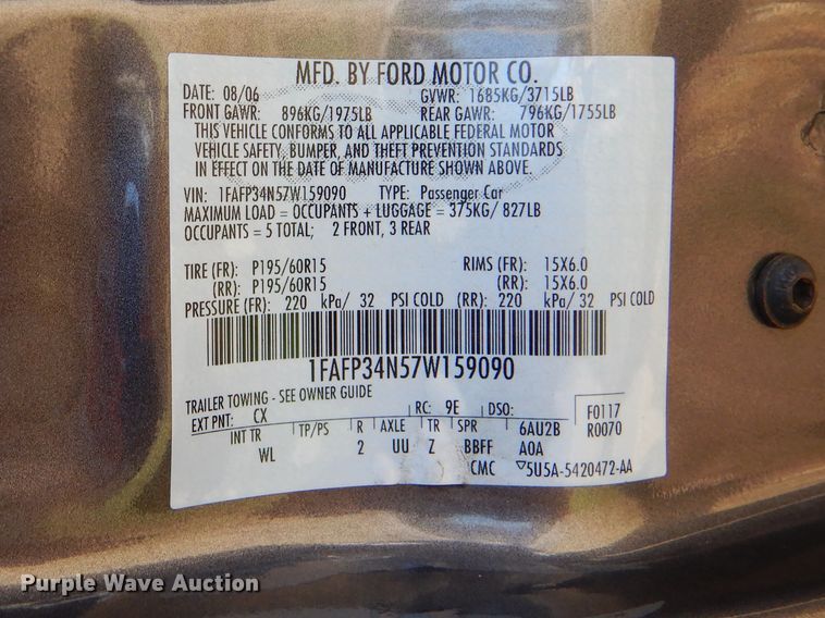 image for item GY9808 2007 Ford Focus SE