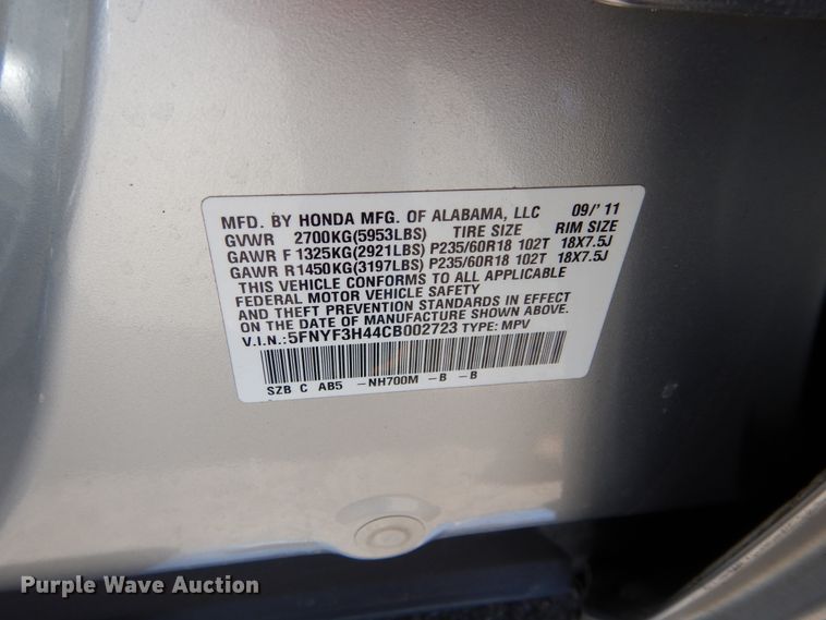image for item HA9007 2012 Honda Pilot  SUV