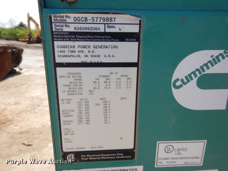 image for item DF6062 Cummins DGCB5779887 generator