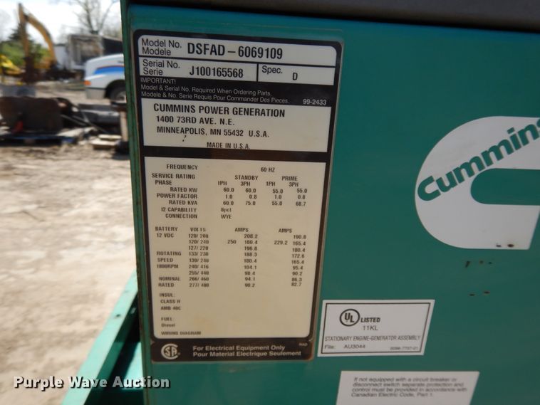 image for item DF6063 Cummins DSFAD-6069109 generator