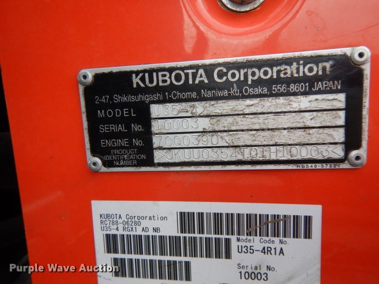 image for item DH2458 2013 Kubota U35-4 mini excavator