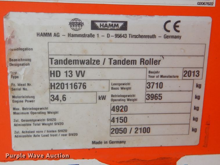 image for item DI2473 2013 Hamm HD13VV double drum vibratory roller