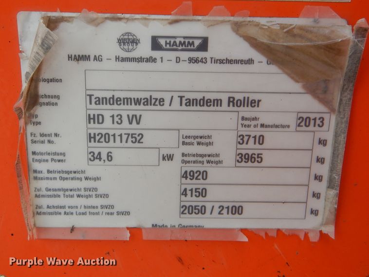 image for item DI2477 2013 Hamm HD13VV double drum vibratory roller