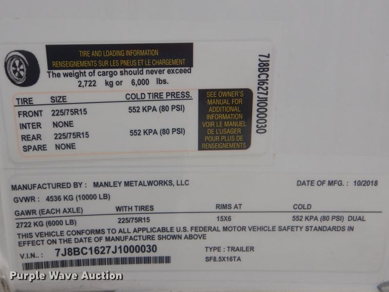 image for item DI2480 2018 Manley Metal Works spray foam trailer