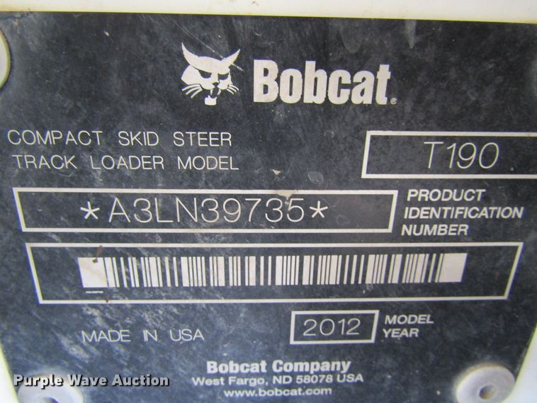 image for item FD9406 2012 Bobcat T190  tracked skid steer loader