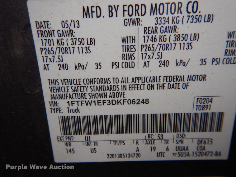 image for item DF3071 2013 Ford F150 XL  SuperCrew pickup truck