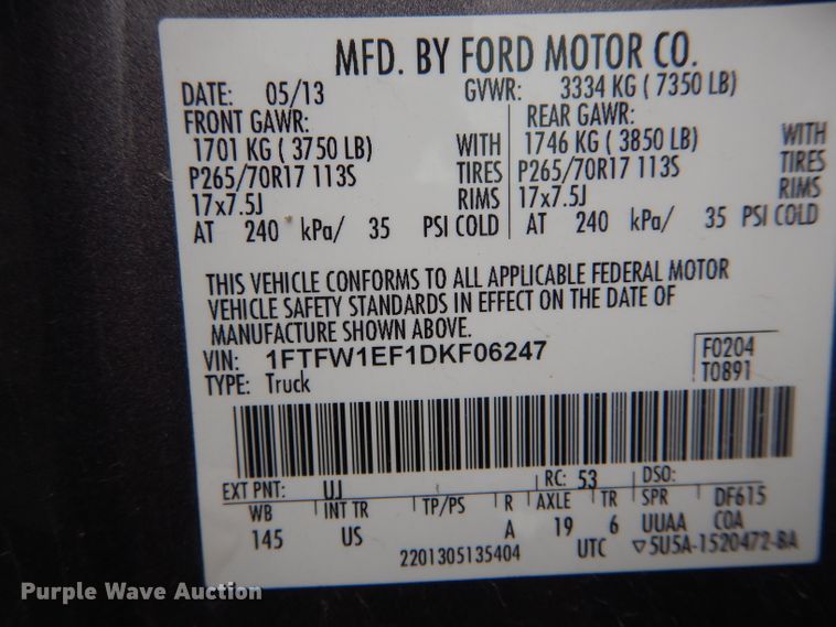 image for item DF3072 2013 Ford F150 XL  SuperCrew pickup truck