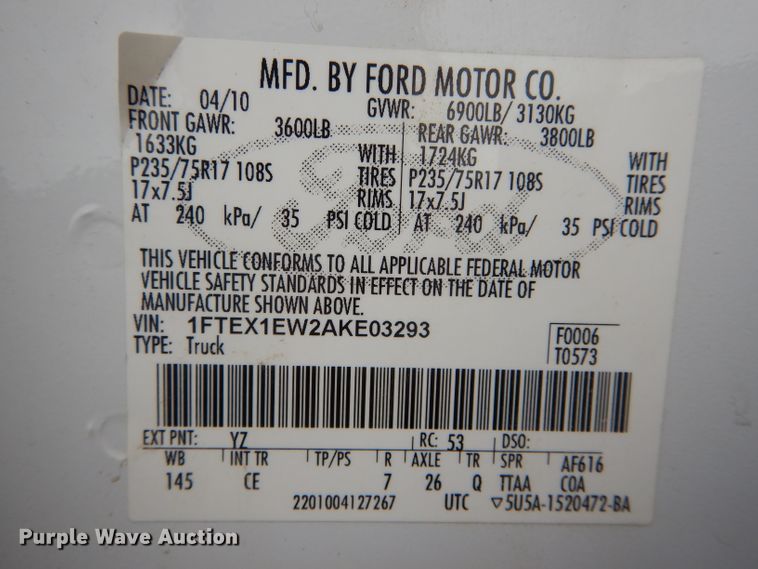 image for item DF3073 2010 Ford F150 XL  SuperCab pickup truck