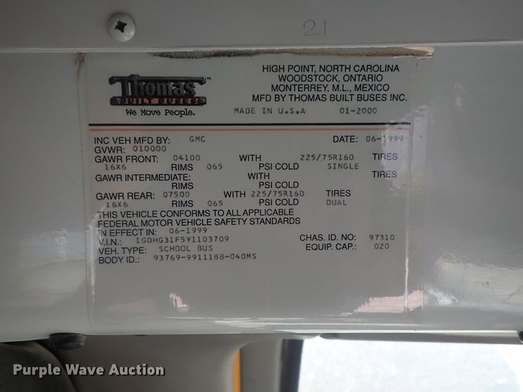 image for item DG3092 2000 GMC Savana G3500 Thomas school bus