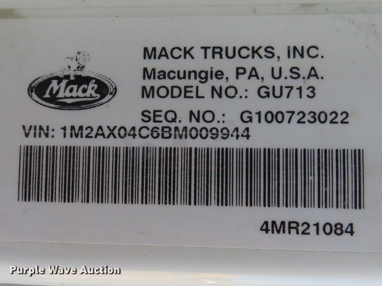 image for item DI2139 2011 Mack GU713 dump truck
