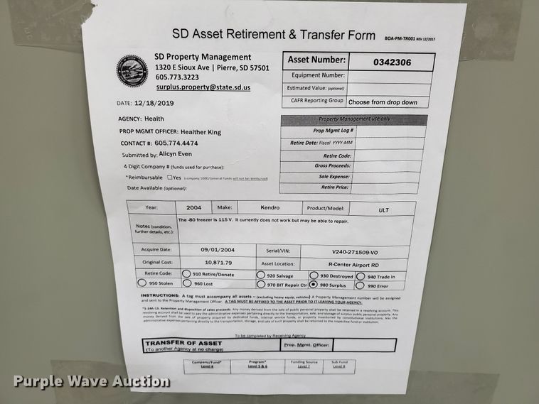 image for item GW9728 Revco Ultima II freezer