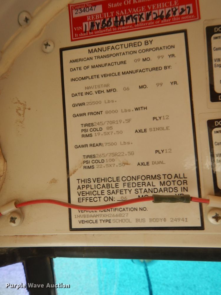 image for item HA9026 1999 International 3800 school bus